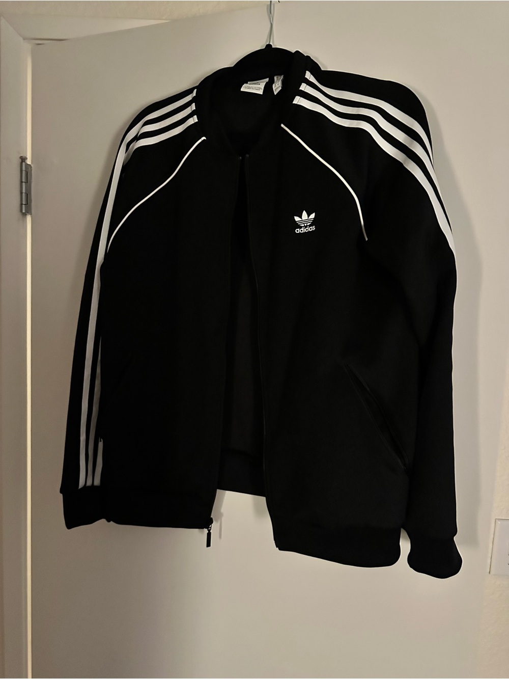 adidas Black Jacket with White Stripe Accents